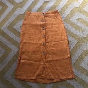 Tangerine Linen Button Up Midi Skirt